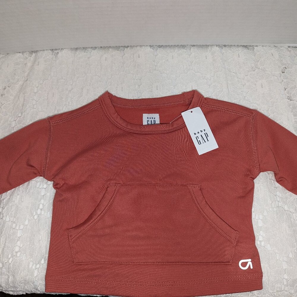 NWT Baby Gap Soft Polyester Long Sleeve w/ Pocket, Infant 0-3 M, Burnt Orange